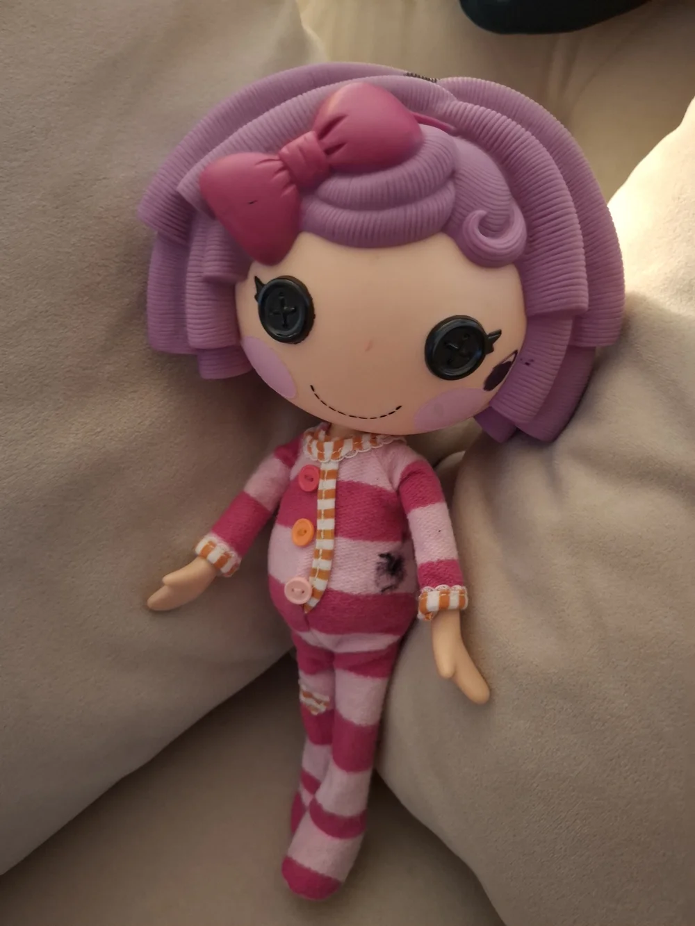 Purple-Haired Pink Striped Button-Up Doll - Picture 2 of 2
